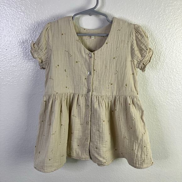 Rylee + Cru Jeanette Dress - Night Sky Size 2-3 Beige Stars Muslin Gauze - Picture 1 of 4